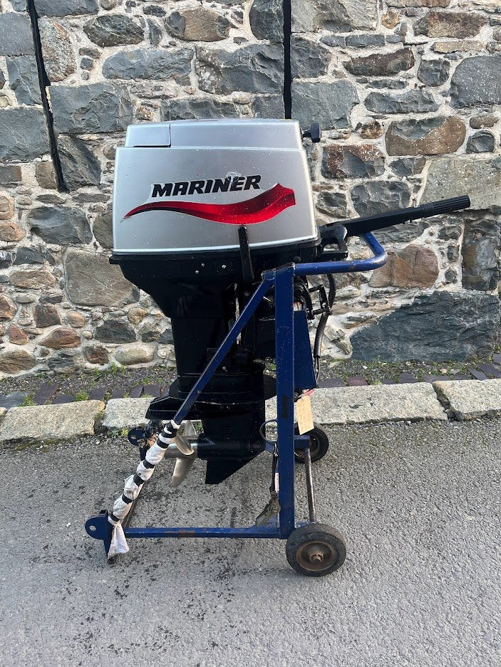 Used 50hp mariner ex RNLI – intermediate shaft, two stroke, electric start, manual start, tiller control